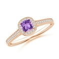 thumbnail image 1 of ANGARA Natural Classic Cushion Amethyst Ring with Diamond Halo in 14K Rose Gold for Women (Size-4mm) | February Birthstone, Birthday, Anniversary, Jewelry Gift for Women | Natural Amethyst Ring, 1 of 8