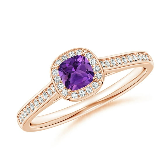 ANGARA Natural 0.35 Ct. Amethyst with Diamond Halo Ring in 14K Rose Gold for Women (Ring Size: 9)