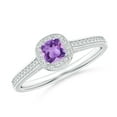 thumbnail image 1 of ANGARA Natural Classic Cushion Amethyst Ring with Diamond Halo in 14K White Gold for Women (Size-4mm) | February Birthstone, Birthday, Anniversary, Jewelry Gift for Women | Natural Amethyst Ring, 1 of 9