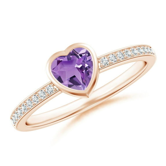 ANGARA Natural 0.35 Ct. Amethyst with Diamond Solitaire Promise Ring in 14K Rose Gold for Women (Ring Size: 11.5)