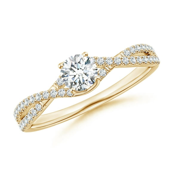 ANGARA Natural Twist Shank Diamond Engagement Ring in 14K Yellow Gold for Women (Size-4.5mm| Color-G| Clarity-VS2) | April Birthstone, Anniversary, Jewelry Gift for Women | Natural Diamond Ring