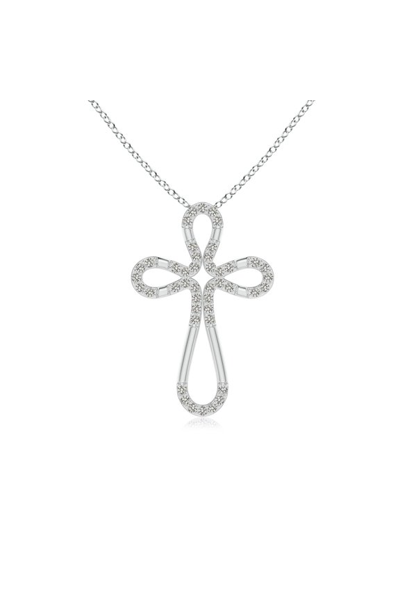 Natural Diamond Loop Cross Pendant in 14K White Gold for Women (Size-1.2mm | Color-K | Clarity-I3) | April Birthstone, Birthday, Anniversary, Jewelry Gift for Women | Natural Diamond Necklace