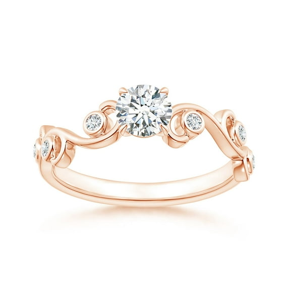 ANGARA Natural Claw Set Diamond Ivy Scroll Ring in 14K Rose Gold for Women (Size-4.5mm| Color-G| Clarity-VS2) | April Birthstone, Birthday, Anniversary, Jewelry Gift for Women | Natural Diamond Ring