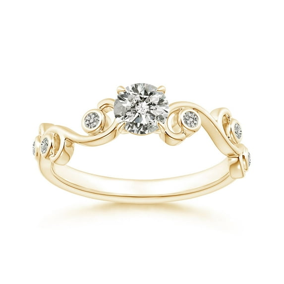 ANGARA Natural Claw Set Diamond Ivy Scroll Ring in 14K Yellow Gold for Women (Size-4.5mm| Color-K| Clarity-I3) | April Birthstone, Birthday, Anniversary, Jewelry Gift for Women | Natural Diamond Ring