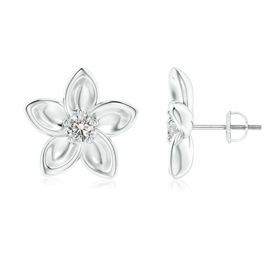 ANGARA Natural Diamond Plumeria Flower Earrings in 14K White Gold for Women (Size-3.6mm| Color-I-J| Clarity-I1-I2) | April Birthstone, Anniversary, Jewelry Gift for Women | Natural Diamond Earrings