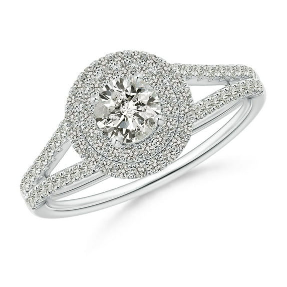 ANGARA Natural Double Halo Diamond Split Shank Ring in 14K White Gold for Women (Size-4.5mm| Color-K| Clarity-I3) | April Birthstone, Anniversary, Jewelry Gift for Women | Natural Diamond Ring