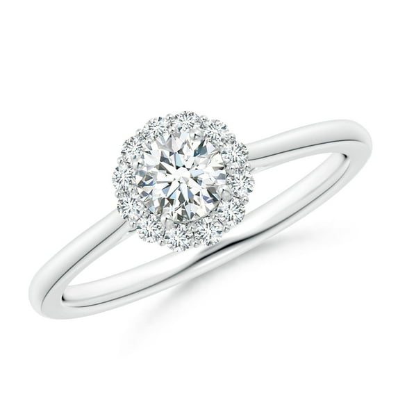 ANGARA Natural Classic Diamond Scalloped Halo Ring in 14K White Gold for Women (Size-4.5mm| Color-G| Clarity-VS2) | April Birthstone, Anniversary, Jewelry Gift for Women | Natural Diamond Ring