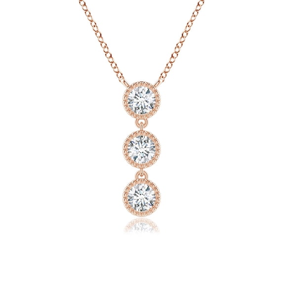 ANGARA Natural Bezel-Set Three Stone Diamond Necklace in 14K Rose Gold for Women (Size-3.6mm| Color-G| Clarity-VS2) | April Birthstone, Anniversary, Jewelry Gift for Women | Natural Diamond Necklace