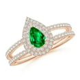 thumbnail image 1 of ANGARA Natural Split Shank Pear Emerald and Diamond Double Halo Ring in 14K Rose Gold for Women (Size-6x4mm) | May Birthstone, Birthday, Anniversary, Jewelry Gift for Women | Natural Emerald Ring, 1 of 9