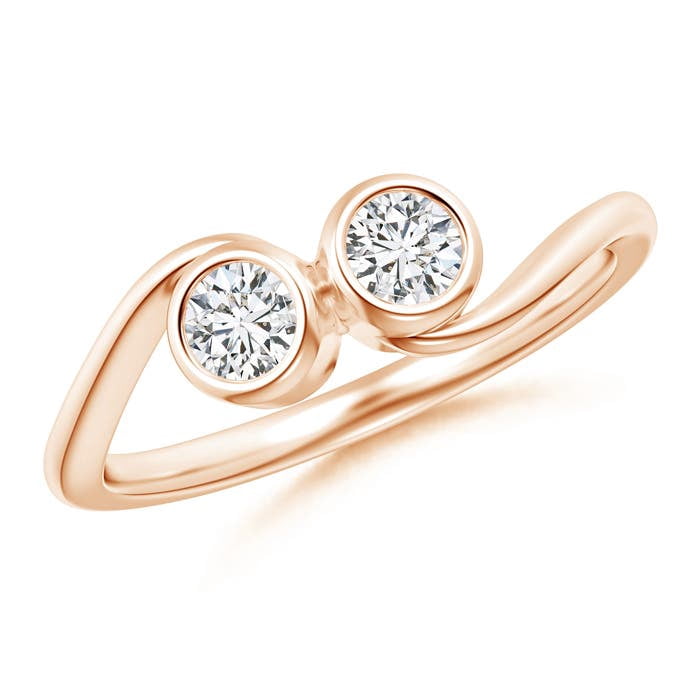 ANGARA Natural Bezel-Set Two Stone Diamond Engagement Ring in 14K Rose ...