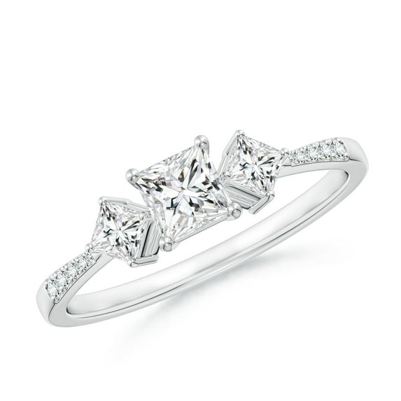 ANGARA Natural Three Stone Diamond Engagement Ring in 14K White Gold for Women (Size-4mm| Color-H| Clarity-SI2) | April Birthstone, Anniversary, Jewelry Gift for Women | Natural Diamond Ring