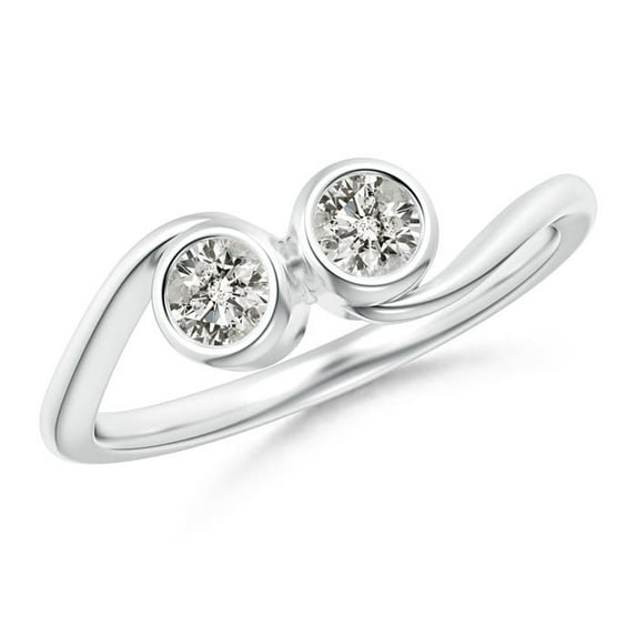 ANGARA Natural Bezel-Set Two Stone Diamond Engagement Ring in 14K White Gold for Women (Size-3.7mm| Color-K| Clarity-I3) | April Birthstone, Anniversary, Jewelry Gift for Women | Natural Diamond Ring