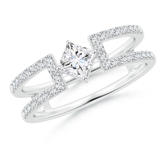 ANGARA Natural Princess Diamond Split Shank Ring in 14K White Gold for Women (Size-4mm| Color-G| Clarity-VS2) | April Birthstone, Anniversary, Jewelry Gift for Women | Natural Diamond Ring