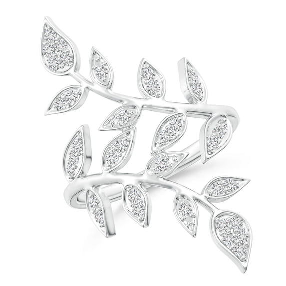 ANGARA Natural Pave Set Diamond Olive Leaf Vine Ring in 14K White Gold for Women (Size-1.3mm| Color-H| Clarity-SI2) | April Birthstone, Anniversary, Jewelry Gift for Women | Natural Diamond Ring
