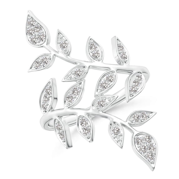 ANGARA Natural Pave Set Diamond Olive Leaf Vine Ring in 14K White Gold for Women (Size-1.3mm| Color-I-J| Clarity-I1-I2) | April Birthstone, Anniversary, Jewelry Gift for Women | Natural Diamond Ring