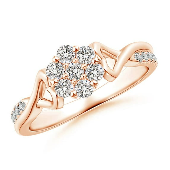 ANGARA Natural Diamond Cluster Promise Ring in 14K Rose Gold for Women (Size-2.3mm| Color-I-J| Clarity-I1-I2) | April Birthstone, Anniversary, Jewelry Gift for Women | Natural Diamond Ring
