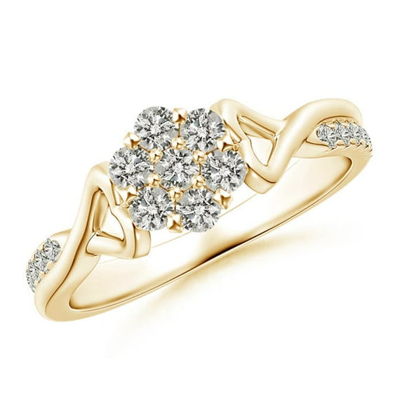 ANGARA Natural Diamond Cluster Promise Ring in 14K Yellow Gold for Women (Size-2.3mm| Color-K| Clarity-I3) | April Birthstone, Anniversary, Jewelry Gift for Women | Natural Diamond Ring