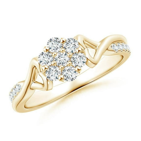 ANGARA Natural Diamond Cluster Promise Ring in 14K Yellow Gold for Women (Size-2.3mm| Color-G| Clarity-VS2) | April Birthstone, Anniversary, Jewelry Gift for Women | Natural Diamond Ring