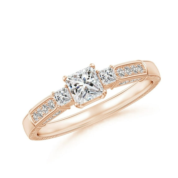 ANGARA Natural Princess-Cut Diamond Three Stone Ring in 14K Rose Gold for Women (Size-4mm| Color-I-J| Clarity-I1-I2) | April Birthstone, Anniversary, Jewelry Gift for Women | Natural Diamond Ring