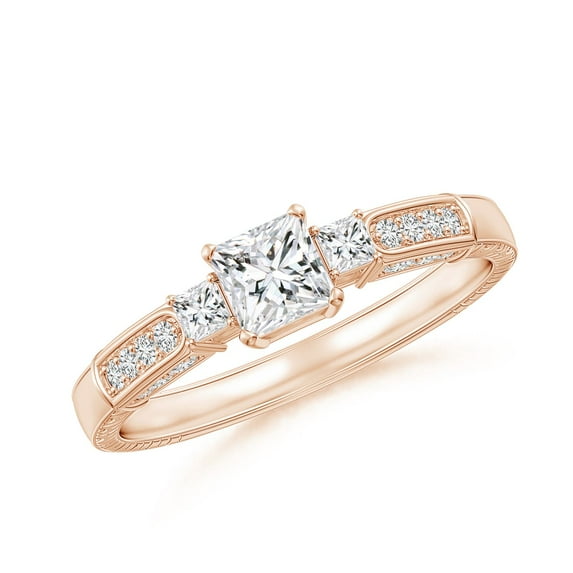 ANGARA Natural Princess-Cut Diamond Three Stone Ring in 14K Rose Gold for Women (Size-4mm| Color-H| Clarity-SI2) | April Birthstone, Anniversary, Jewelry Gift for Women | Natural Diamond Ring