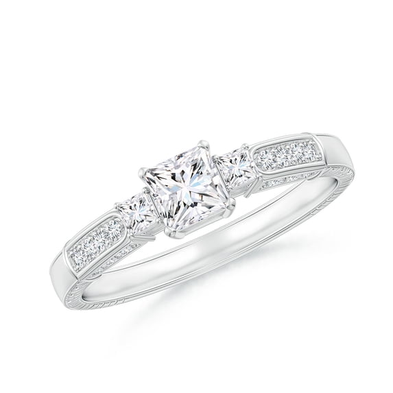 ANGARA Natural Princess-Cut Diamond Three Stone Ring in 14K White Gold for Women (Size-4mm| Color-G| Clarity-VS2) | April Birthstone, Anniversary, Jewelry Gift for Women | Natural Diamond Ring