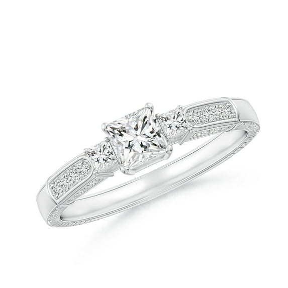 ANGARA Natural Princess-Cut Diamond Three Stone Ring in 14K White Gold for Women (Size-4mm| Color-H| Clarity-SI2) | April Birthstone, Anniversary, Jewelry Gift for Women | Natural Diamond Ring