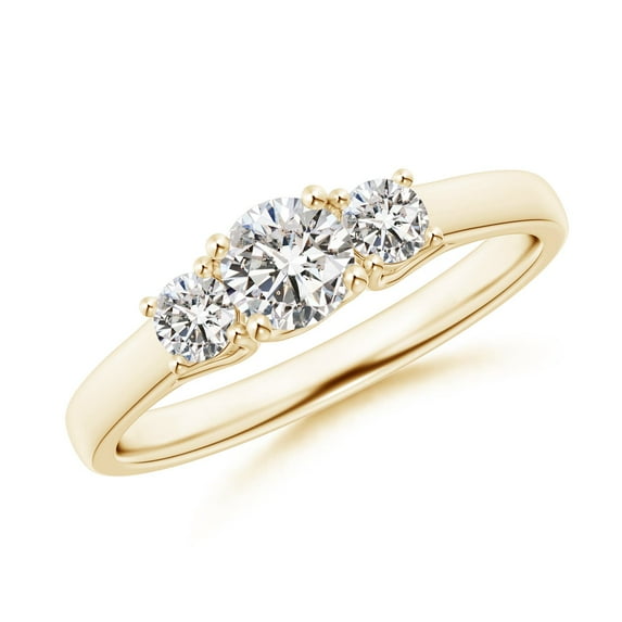 ANGARA Natural 3 Stone Diamond Engagement Ring in 14K Yellow Gold for Women (Size-4.6mm| Color-I-J| Clarity-I1-I2) | April Birthstone, Anniversary, Jewelry Gift for Women | Natural Diamond Ring