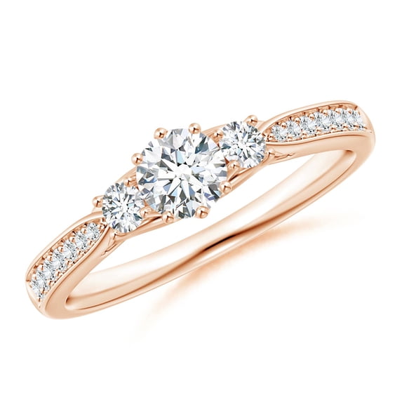 ANGARA Natural Prong-Set Diamond Three Stone Ring in 14K Rose Gold for Women (Size-4.6mm| Color-G| Clarity-VS2) | April Birthstone, Anniversary, Jewelry Gift for Women | Natural Diamond Ring