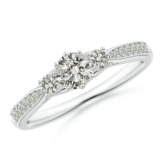 ANGARA Natural Prong-Set Diamond Three Stone Ring in 14K White Gold for Women (Size-4.6mm| Color-K| Clarity-I3) | April Birthstone, Anniversary, Jewelry Gift for Women | Natural Diamond Ring