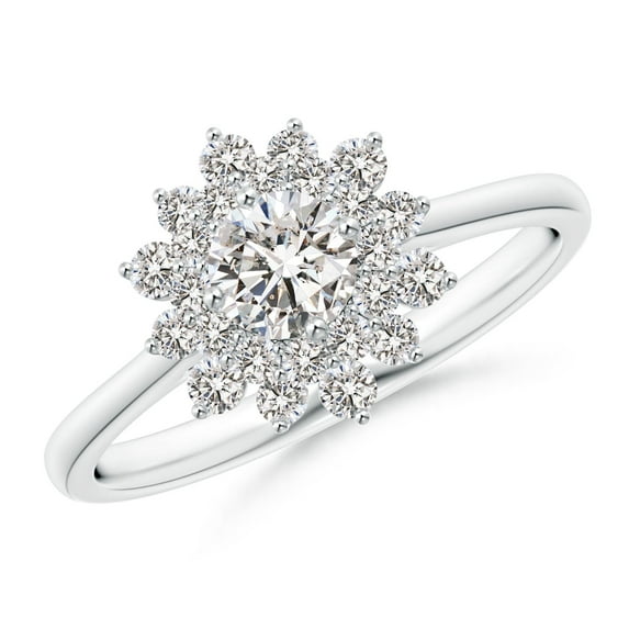 ANGARA Natural Double Floral Halo Diamond Ring in 14K White Gold for Women (Size-4.6mm| Color-I-J| Clarity-I1-I2) | April Birthstone, Anniversary, Jewelry Gift for Women | Natural Diamond Ring