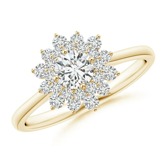 ANGARA Natural Classic Double Floral Halo Diamond Ring in 14K Yellow Gold for Women (Size-4.6mm| Color-H| Clarity-SI2) | April Birthstone, Anniversary, Jewelry Gift for Women | Natural Diamond Ring