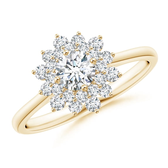 ANGARA Natural Classic Double Floral Halo Diamond Ring in 14K Yellow Gold for Women (Size-4.6mm| Color-G| Clarity-VS2) | April Birthstone, Anniversary, Jewelry Gift for Women | Natural Diamond Ring