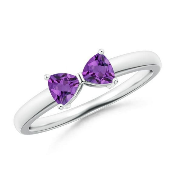 ANGARA Natural Two Stone Trillion Amethyst Bow Tie Ring in 14K White Gold for Women (Size-4mm) | February Birthstone, Birthday, Anniversary, Jewelry Gift for Women | Natural Amethyst Ring