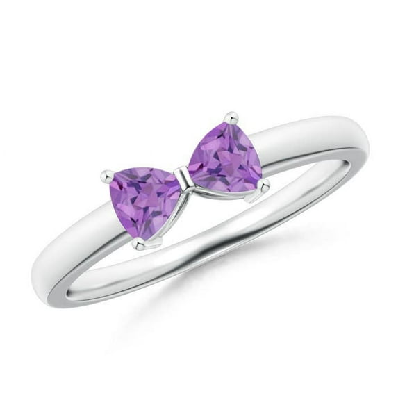 ANGARA Natural Two Stone Trillion Amethyst Bow Tie Ring in 14K White Gold for Women (Size-4mm) | February Birthstone, Birthday, Anniversary, Jewelry Gift for Women | Natural Amethyst Ring