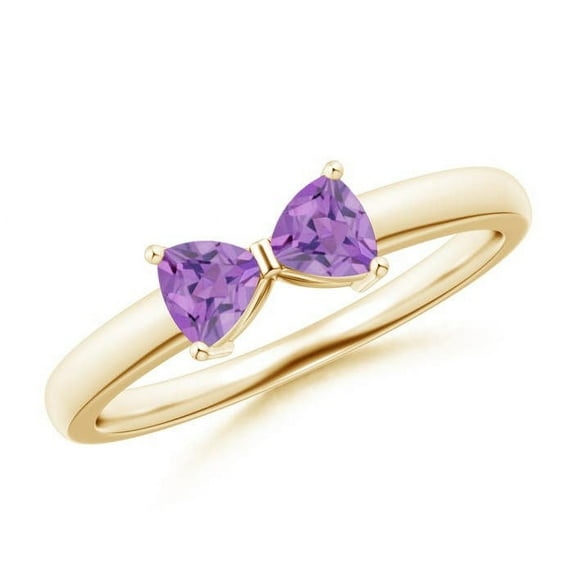 ANGARA Natural Two Stone Trillion Amethyst Bow Tie Ring in 14K Yellow Gold for Women (Size-4mm) | February Birthstone, Birthday, Anniversary, Jewelry Gift for Women | Natural Amethyst Ring