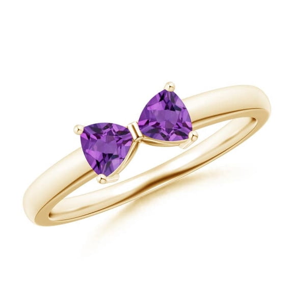 ANGARA Natural Two Stone Trillion Amethyst Bow Tie Ring in 14K Yellow Gold for Women (Size-4mm) | February Birthstone, Birthday, Anniversary, Jewelry Gift for Women | Natural Amethyst Ring