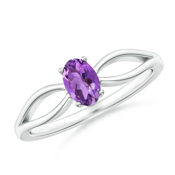 ANGARA Natural Prong-Set Solitaire Amethyst Split Shank Ring in 14K White Gold for Women (Size-6x4mm) | February Birthstone, Birthday, Anniversary, Jewelry Gift for Women | Natural Amethyst Ring