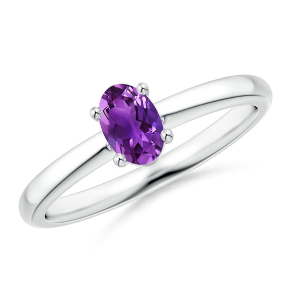 ANGARA Natural Classic Solitaire Oval Amethyst Promise Ring in 14K White Gold for Women (Size-6x4mm) | February Birthstone, Birthday, Anniversary, Jewelry Gift for Women | Natural Amethyst Ring