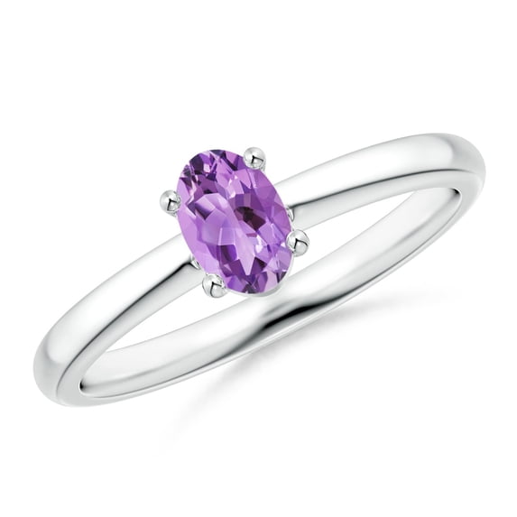 ANGARA Natural Classic Solitaire Oval Amethyst Promise Ring in 14K White Gold for Women (Size-6x4mm) | February Birthstone, Birthday, Anniversary, Jewelry Gift for Women | Natural Amethyst Ring