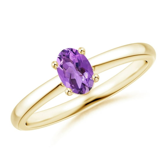 ANGARA Natural Classic Solitaire Oval Amethyst Promise Ring in 14K Yellow Gold for Women (Size-6x4mm) | February Birthstone, Birthday, Anniversary, Jewelry Gift for Women | Natural Amethyst Ring
