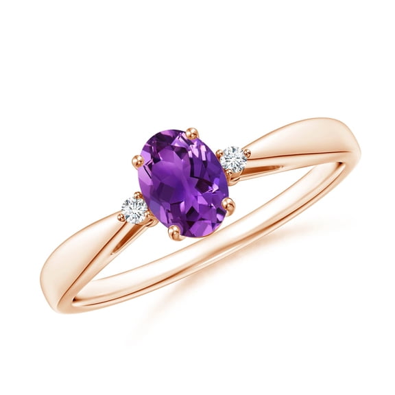 ANGARA Natural 0.4 Ct. Amethyst with Diamond Classic Ring in 14K Rose Gold for Women (Ring Size: 8)