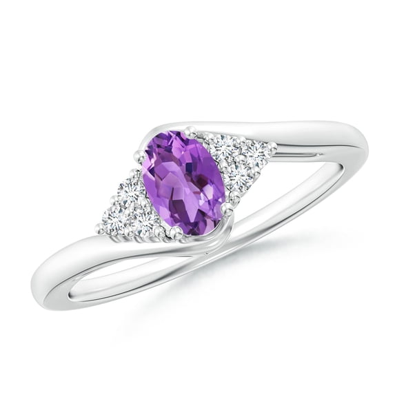 ANGARA Natural 0.4 Ct. Amethyst with Diamond Classic Ring in 14K White Gold for Women (Ring Size: 12)