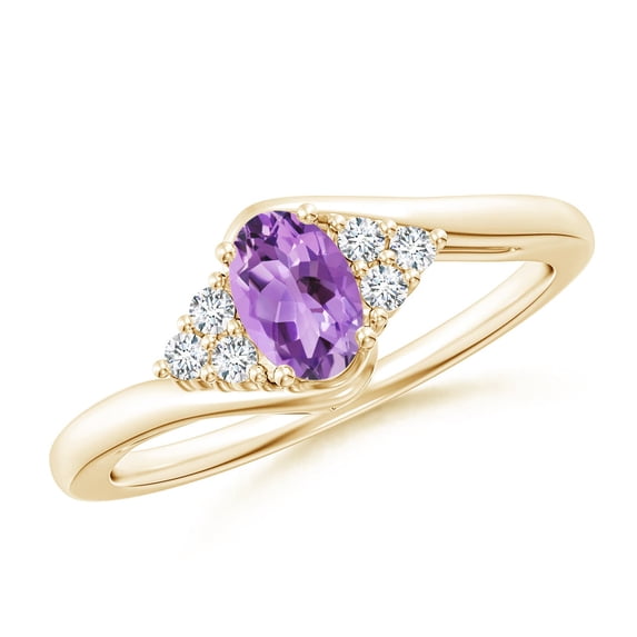 ANGARA Natural Oval Amethyst Bypass Ring with Trio Diamond Accents in 14K Yellow Gold for Women (Size-6x4mm) | February Birthstone, Anniversary, Jewelry Gift for Women | Natural Amethyst Ring