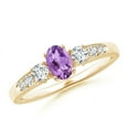thumbnail image 1 of ANGARA Natural Three Stone Amethyst and Diamond Ring with Accents in 14K Yellow Gold for Women (Size-6x4mm) | February Birthstone, Anniversary, Jewelry Gift for Women | Natural Amethyst Ring, 1 of 9