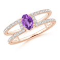 thumbnail image 1 of ANGARA Natural 0.4 Ct. Amethyst with Diamond Classic Stackable Ring in 14K Rose Gold for Women (Ring Size: 3.5), 1 of 9