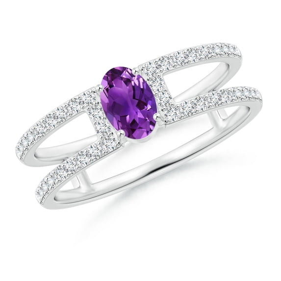 ANGARA Natural 0.4 Ct. Amethyst with Diamond Classic Stackable Ring in 14K White Gold for Women (Ring Size: 12)