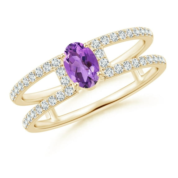 ANGARA Natural 0.4 Ct. Amethyst with Diamond Classic Stackable Ring in 14K Yellow Gold for Women (Ring Size: 11.5)