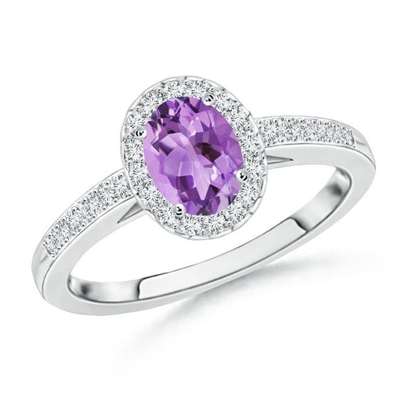 ANGARA Natural Classic Oval Amethyst Halo Ring with Diamond Accents in 14K White Gold for Women (Size-6x4mm) | February Birthstone, Anniversary, Jewelry Gift for Women | Natural Amethyst Ring