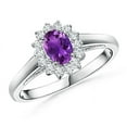 thumbnail image 1 of ANGARA Natural Princess Diana Inspired Amethyst Ring with Diamond Halo in 14K White Gold for Women (Size-6x4mm) | February Birthstone, Anniversary, Jewelry Gift for Women | Natural Amethyst Ring, 1 of 10