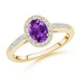 thumbnail image 1 of ANGARA Natural 0.4 Ct. Amethyst with Diamond Halo Ring in 14K Yellow Gold for Women (Ring Size: 9), 1 of 9